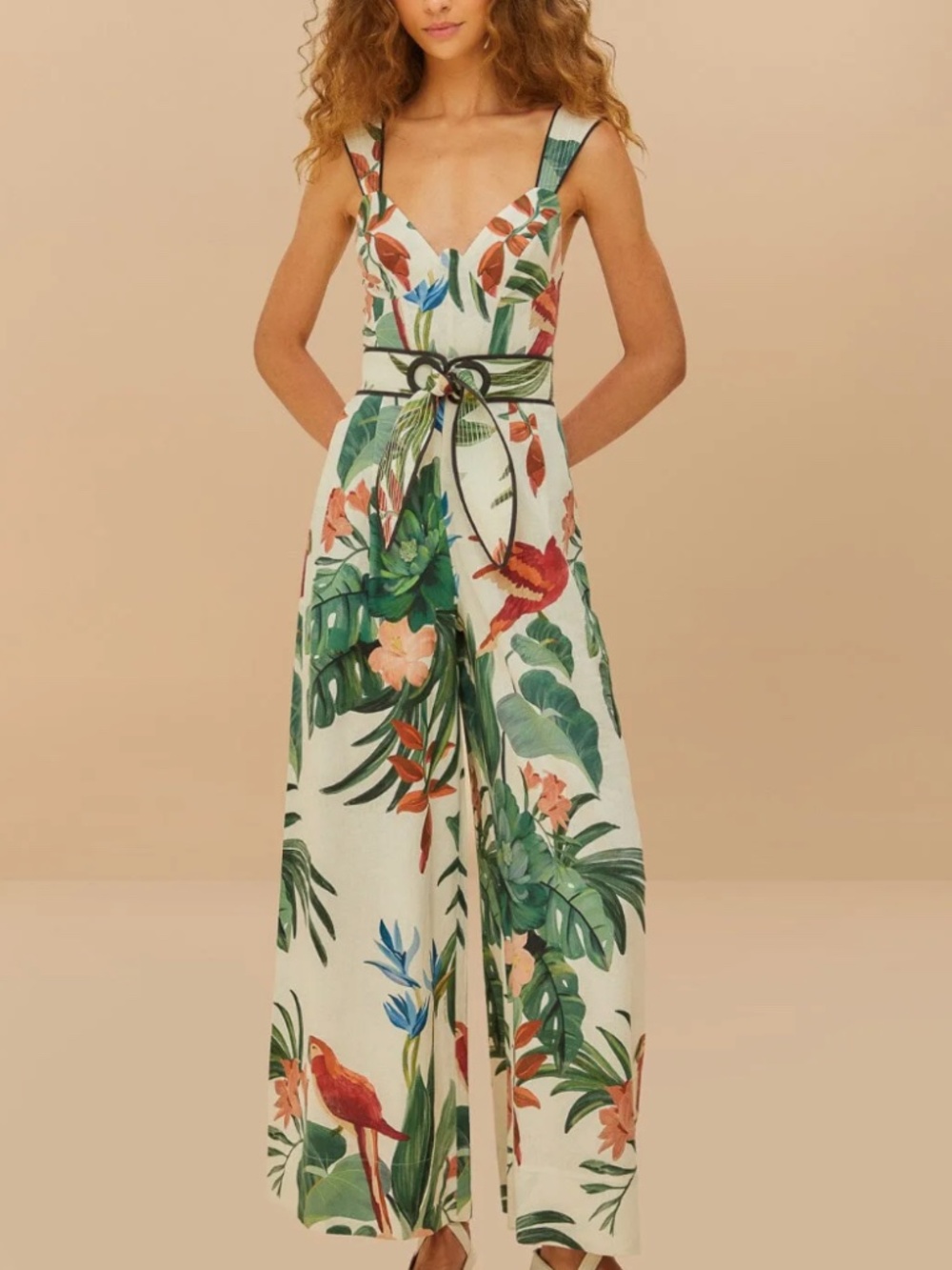 FARM RIO Midnight Macaw Fiesta Printed Jumpsuit